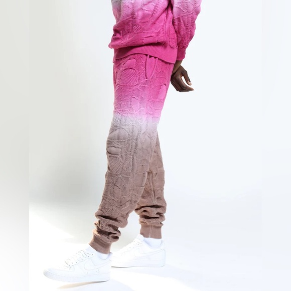 NWT TWENTY MONTREAL pink brown Knit Sweater Dip Tie Dye Joggers Pants M - Picture 3 of 13